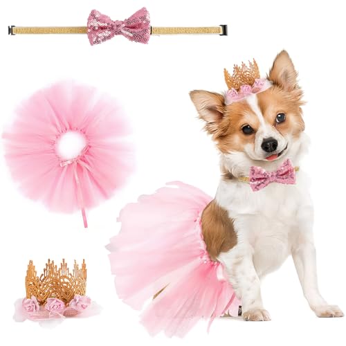 Set de Disfraz de Cumpleaños para Perros Rosado Ajustable