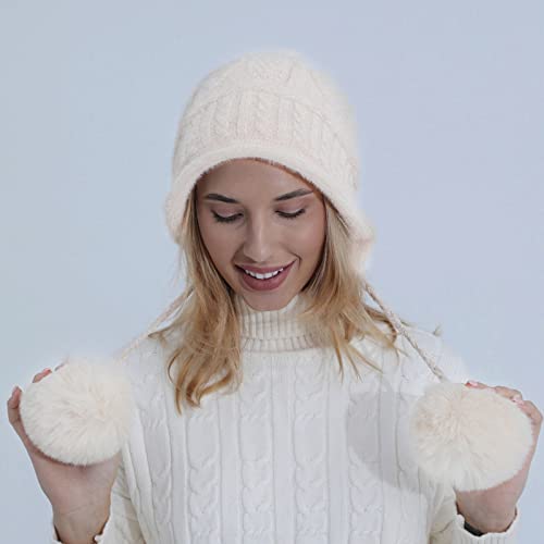 LZPCarra Lammfell Mütze Herren Damen Winter warme Strickmütze Wolle Skimütze Damen süße Herbst und Winter Strickmütze Fellmütze – Bild 6