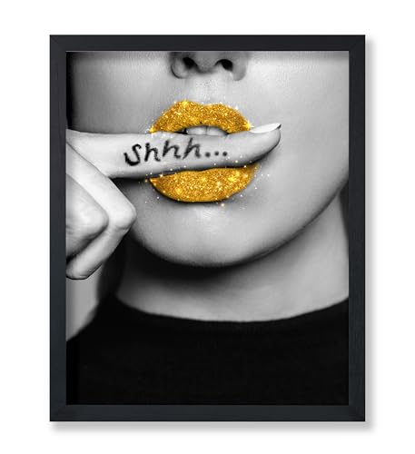 Poster Master Biting Finger Print - Gold Lips Poster - Modern Art - Fashion Wall Design - Trendy Gift for Men, Women & Fashionista - Minimal Decor for Living Room or Office - 8x10 UNFRAMED Wall Art