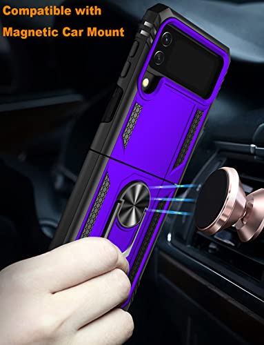 Ikazz Galaxy Z Flip 3 Case,Samsung Z Flip 3 Cover Military Grade Shockproof Heavy Duty Protective Phone Case Pass 16Ft Drop Test With Magnetic Kickstand Holder For Samsung Galaxy Z Flip 3 Purple #TOP6