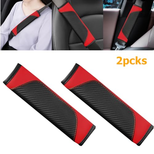 Image of Osilly 2PCS Car Seat Belt Cover, Carbon Fiber Seatbelt Shoulder Protection, Soft Car Seat Belt Strap Cushion Protect Your Neck and Shoulder, Car Accessories Seat Belt Pad for Car Truck (Red)