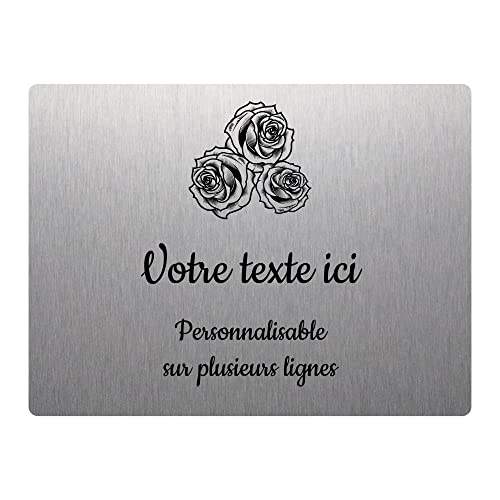 Mygoodprice - Placa grabada funeraria, diseño de tres rosas, autoadhesiva, 20 x 15 cm, personalizada, 1 a 3 líneas, aluminio cepillado