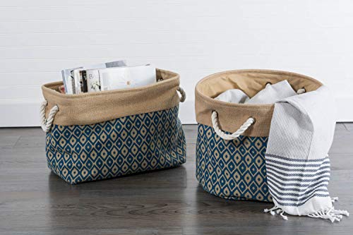 Dii Collapsible Burlap Ikat Storage Bin, Medium Round, 15X12, Blue #TOP5