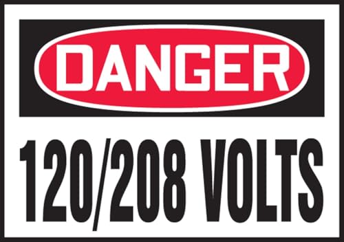 Danger 120/208 Volts marquage vinyle adhésif haute résistance pack de 5