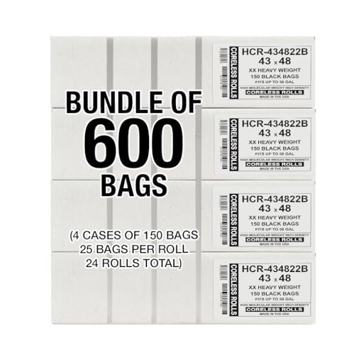 Image of Aluf Plastics 56 Gallon 22 Micron (eq) Black Trash Bags 43 inch x 48 inch 600 Count
