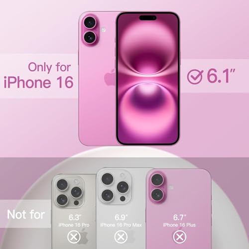 DIZORO Compatible for iPhone 16 Case 6.1, Slim Liquid Silicone 3 Layers Full Covered Soft Gel Rubber Phone Case Protective Cover 6.1 Inch - Hot Pink 2