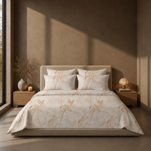 Image of VELOURA Tie-Dye Bedsheet Set, 100% Cotton, King Size 108x108 Inches, 300 Thread Count, with 2 Pillow Covers, Light Yellow