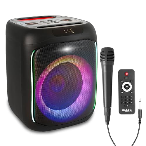 Ibiza - CUBE180 - Enceinte de 6.5”/16cm de 180W sur batterie avec micro filaire et effet lumineux - Bluetooth, USB, MicroSD, TWS - Noir