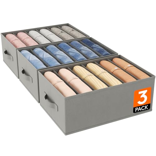 Lifewit Lot de 3 Boite Rangement Vetement Pliable avec 6 Compartiments, Organisateur Armoire, Boîte de Rangement Tiroir, Armoire Rangement pour Vetements, Pantalons, Pull, 42 X 27 X 17 cm, Gris