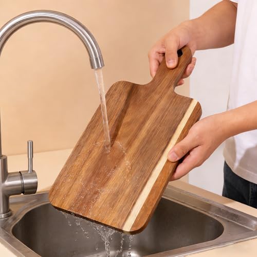 6 Pzs Tabla de Cortar de Madera Acacia con Mango 15x7 pulg miniatura 6