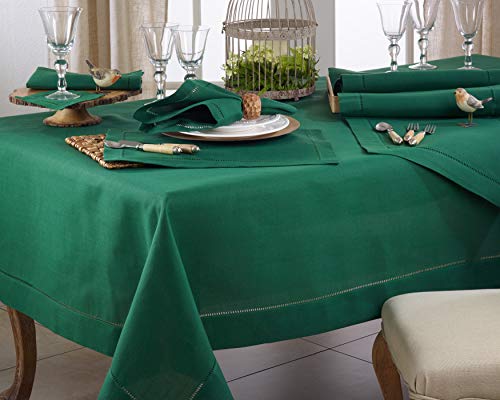SARO LIFESTYLE Hemstitched Border Tablecloth, Jasper Green, 70"x120" by SARO LIFESTYLE - Image 4