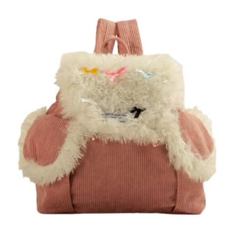 jupkem Y2k Bag for Women Cute Corduroy Tote Bag Y2K Aesthetic Shoulder Bags Kawaii Furry Purse with Bow Everyday Backpack(pink1) Cover
