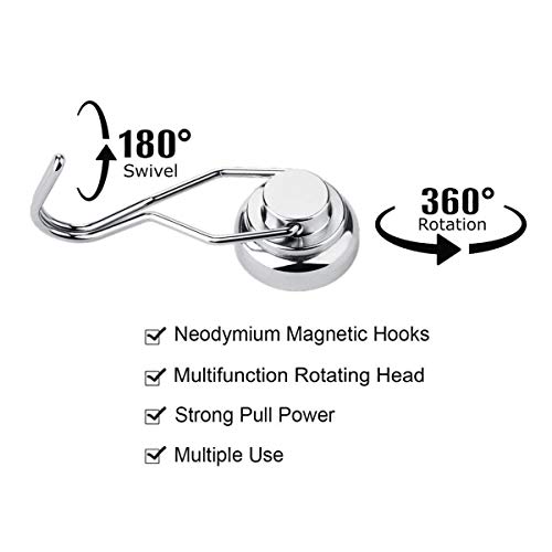 Magnetic Hooks Heavy Duty, Wukong 75LBS Rotating Swivel Swing Strong Neodymium Magnet Hooks - Great for Your Refrigerator and Other Magnetic Surfaces, 6 Pack (SNG32-6)