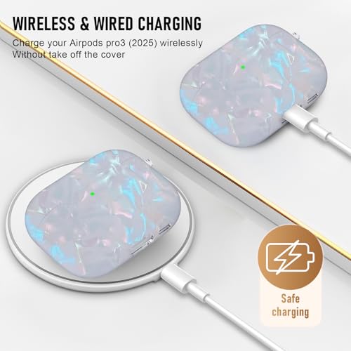 Image of Compatible Airpods Pro 3 Case (2025),Design Shell Print Silicone Protective Cases for Apple AirPods Pro 3rd Generation Case,Airpod Pro 3 Cover with Keychain&Cleaner Kit for Women /Girls,White Shell