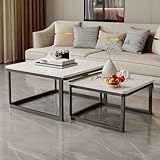Hawthyhome Quadratischer Couchtisch 2er Set, Beistelltisch für Wohnzimmer, Multifunktionaler...