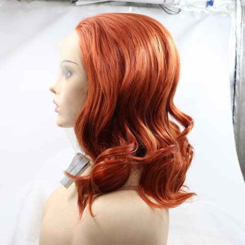 Xiweiya 350# Auburn Red Lace Front Wig Natural Wavy Synthetic Copper Red 13x4 Lace Front Wigs Glueless Soft Wig Heat Resistant Wigs 180% Density Hair for Women 14inch - Image 2