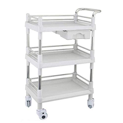 Carrello di stoccaggio per utensili SPA per salone di bellezza extra-large a 3 piani con cassetto, carrello per passeggini per uso domestico multifunzionale, carrello medico per dentista, bianco (dim