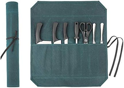Denifiter Heavy Duty Waxed Canvas Chef Knife Storage Roll Bag With 7 Slots, Waterproof And Durable (Dark Green)