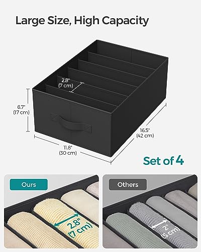 Image of SONGMICS Set of 4 Large Size Wardrobe Clothes Organizers, Ink Black | 6-Compartment Foldable Drawer Organizers with Handles, 16.5 x 11.8 x 6.7 Inches, for Pants, Sweaters, Jeans URUS009B04