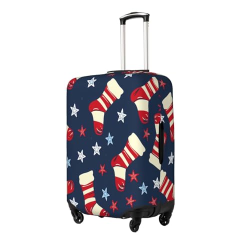 Xmas Christmas Stocking Stars Pattern Travel Luggage Cover Elastic Suitcase Covers Washable Anti Scratch Luggage Dust Covers Protector, Fits 22-24 inch Luggage, M2