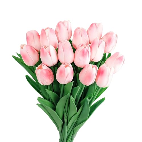 GIUSOBG Künstliche Tulpen Blumen 15 STK PU Real Touch Latex Künstliche Tulpen 34cm Künstliche Blumen Fake Tulpen Real Touch Blumen für Hochzeitszimmer Home Party Dekoration und DIY Decor (Rosa)