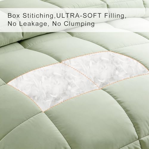 Image of COHOME Premium King Size Comforter, All-Season Quilted Down Alternative Duvet Insert, Luxury Hotel GentleSoft Comforter with Anti-Clump Tech & 8 Tabs - Reversible - Sage Green 90x102 inches