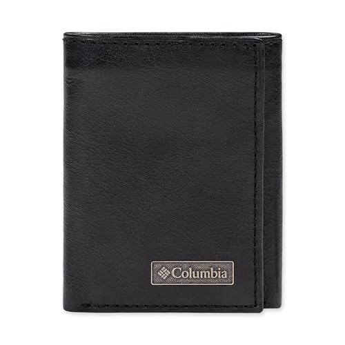 Columbia Carteira masculina de couro com três dobras com zíper interno, preta, sem tamanho, Preto, No Size, Carteira de couro com três dobras com zíper interno