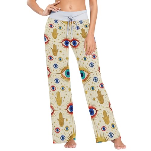 Pantalon de pyjama coton doux femme vêtement de détente imprimé jaune indigo bleu sarcelle taille L