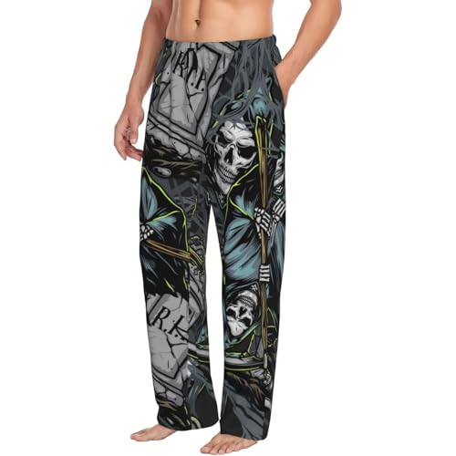 Vosery Mens Pajama Pants Bottoms With Pockets- Grim Reaper Tombstones Pattern Soft Men Lounge Pants, Comfy Mens Pj Pants