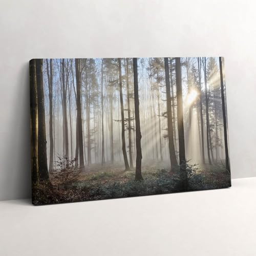 Tableau sur toile forêt dans le brouillard Wallfluent 60x40cm cadre mural salon