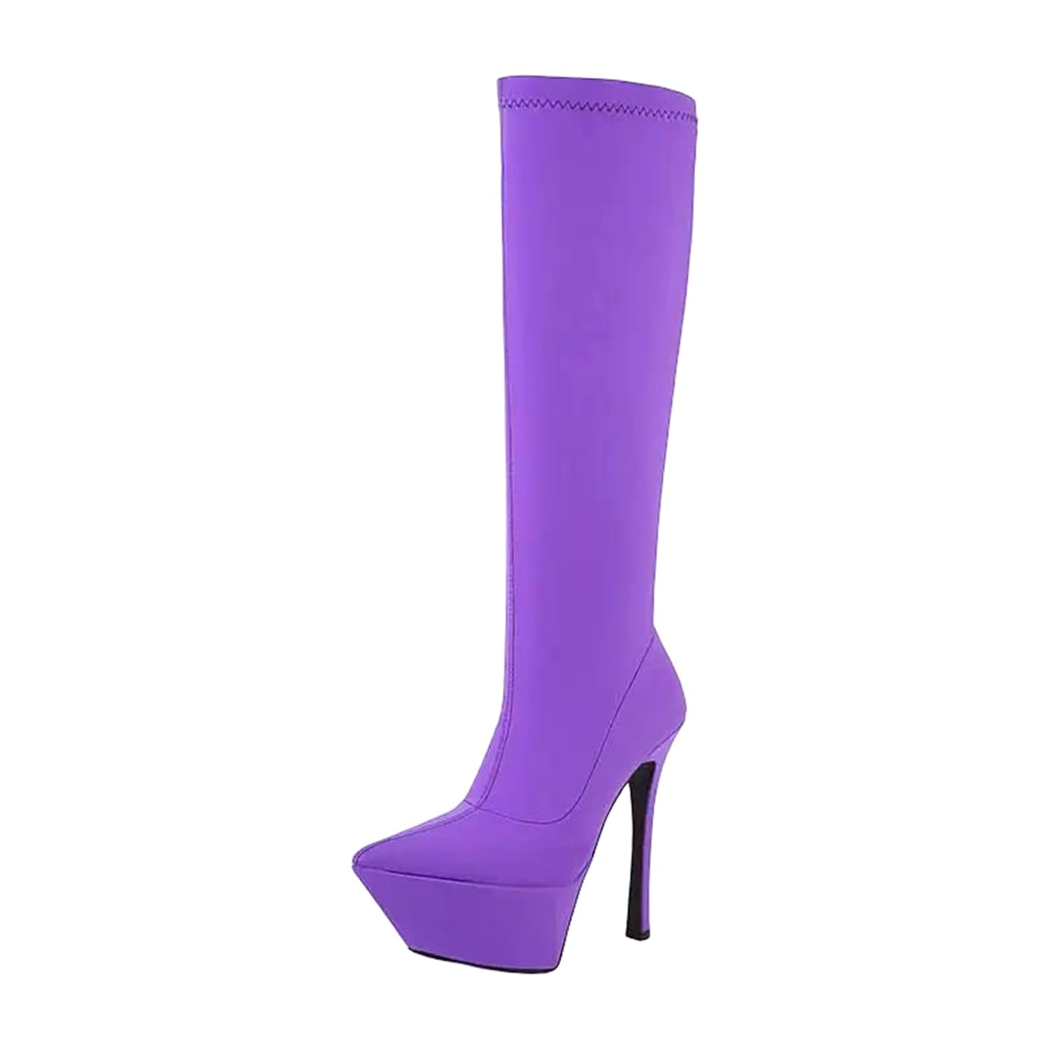 Womens Stretchy Knee-High Boots Party Style Slip-On Design With A Pointed Toe And A Super High Stiletto Heel
