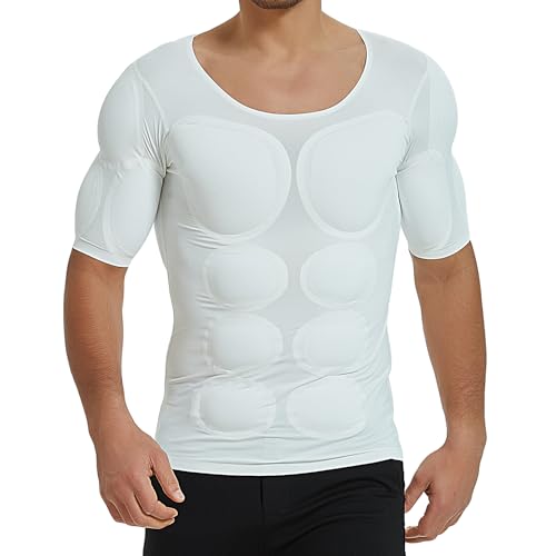Men's Fake Muscle T-Shirt, Enhancers Strong Shoulder Pads Underwear, for Weddings Parties Daily Wear