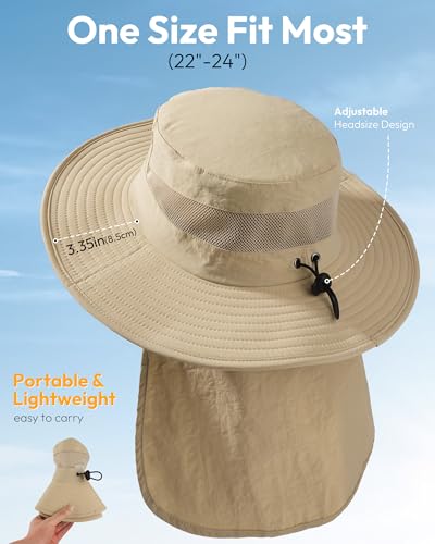Image of Sun Hats for Men Wide Brim Bucket Hat with Neck Flap for Fishing & Hiking Mens Sun Hat for UV Protection