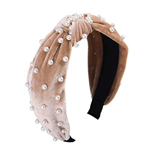 Headbands for Women Pearl Headband - Twisted Faux Pearl Velvet Knotted Headband Women Wide Hair Hoop Vintage Turban for Women