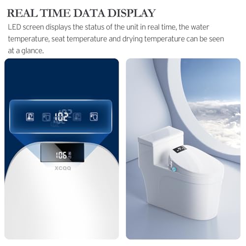 XCQQ Electric Bidet Toilet Seat Round, Heated Toilet Seat, Instant Warm Water, Warm Air Dryer, Rear Feminine and Oscillating Washing, Wireless Remote, Night Light, Slow Close Lid, LED Display