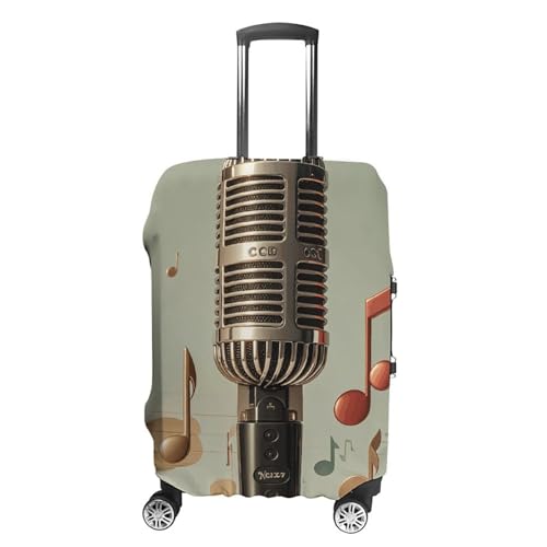 Microphone with Music Note Suitcase Covers Luggage Protector - Travel Elastic Baggage Case Protective, Washable Anti-scratch Large Suit Case Cover for Suitcases Fits 19-32 Inch Luggages M
