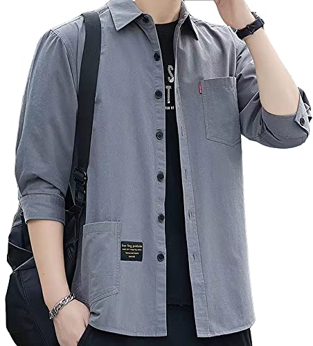 [foveitaa] 夏服 メンズ シャツ 七分袖 ワイシャツ yシャツ プリント 大きい サイズ ゆったり 派手 汗染み防止 かっこいい シンプル おしゃれ カジュアル 通勤 通学 サマー ストリート コットン プレミアム カジュアル 人気 洋服gray-L（Amazon）