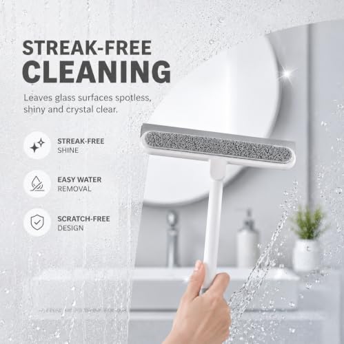 Image of ROKTRY 360 Rotating Silicone Floor Squeegee Mop with Long Handle - Multi-Purpose Water Wiper Broom for Bathroom, Kitchen, Glass, Tile & Hardwood Floor Cleaning Mirror Scraper Brush with Soft Rubber