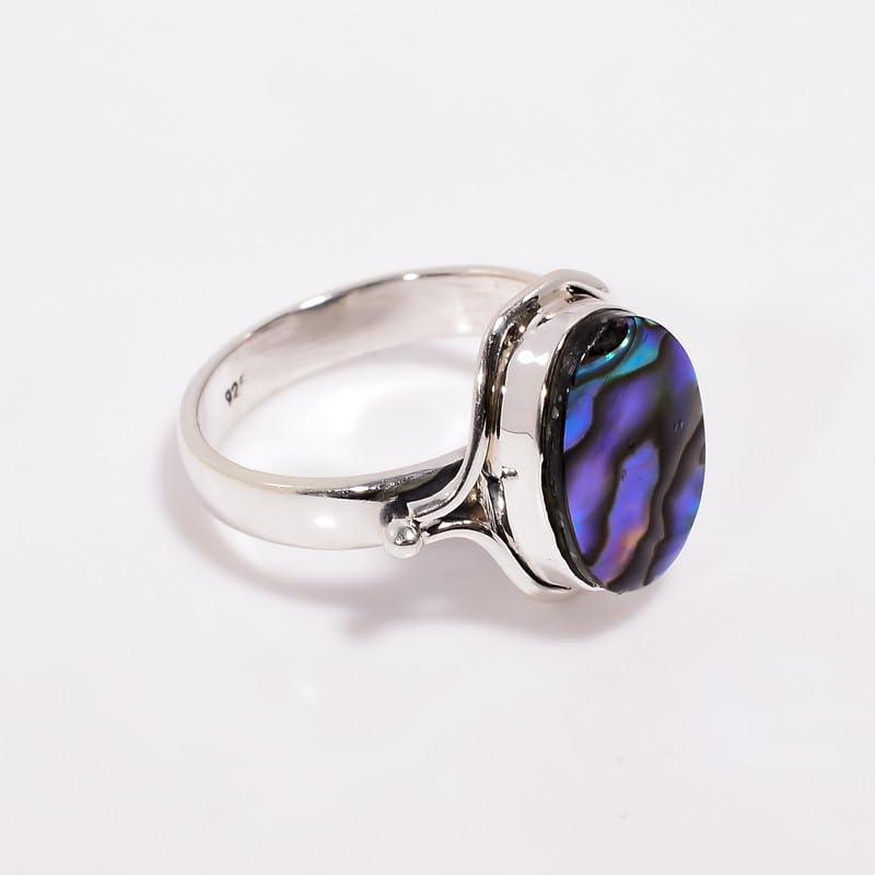Bague en argent 925 avec nacre d'ormeau, un bijou vintage artisanal d'exception