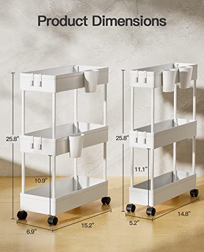 Pipishell Bathroom Cart, 2 Pack Slim Storage Cart Organizer With Hanging Cups & Hooks, Rolling For Bathroom, Laundry Room, Kitchen, Set Of 2, Piuc07Wk2 #TOP4