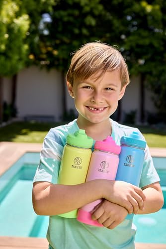 Image of Takeya Actives Kids Water Bottle 18 oz Stainless Steel Double Wall Insulation BPA-Free Leakproof Straw Lid Easy Carry Handle Reusable Ideal for Boys and Girls, School, Sports - Glow Worm Blue