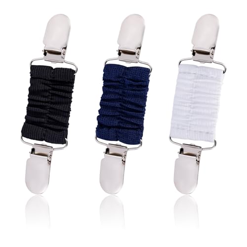 3 Pzs Pinzas para Vestidos, Clip de Rebeca con Diseño de Banda Elástica Pinzas para Ropa Pinzas para la Cintura Pinzas para el Cuello del Cárdigan para Mujeres Niñas (Negro, Blanco, Azul)