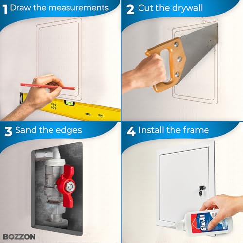 BOZZON Access Panel for Drywall 24 x 24 inch – Metal Door with Key Lock, 18 GA Steel Frame, Wall Hole Cover, Plumbing Access Door, White — view 3