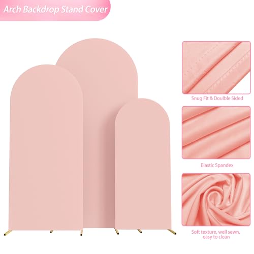 Image of Wokceer Wedding Arch Cover Set of 3 Spandex Fitted Wedding Arch Stand Covers for Round Top Chiara Arch Backdrop Stands Cover for Birthday Party Ceremony Banquet Decoration 4ft,5ft,6ft Pale Pink