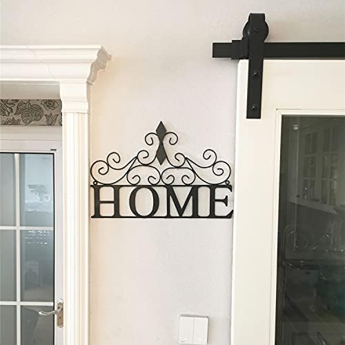 Yamfurvo Scrolled Home Word Wall Decor, Metal Wall Mounted Plaque Door Art Sign, Decorative Hanging Wall Ornament for Bedroom, Living Room, Dining Room, Black