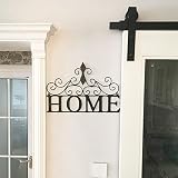Yamfurvo Scrolled Home Word Wall Decor, Metal Wall Mounted Plaque Door Art Sign, Decorative Hanging