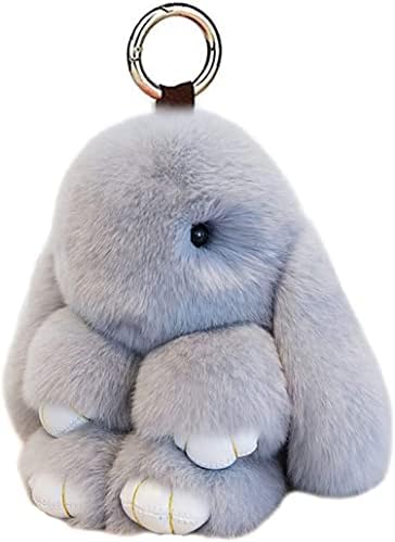 HXINFU Soft Cute Rabbit Fur Pom Pom Keychain Fluffy Real Rex Bunny Keychain Decoration