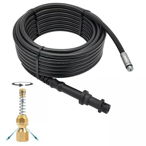 Manguera de limpieza de tuberías de 15 m para/compatible con Kärcher Home K2 K3 -K7 Juego de limpieza de tuberías en espiral (boquilla en espiral)