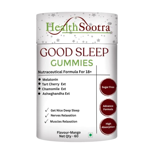 Image of Melatonin 5mg Sleep Gummies for Adults | 60 Gummies | Mango Flavour | Sugar Free Supplement with Melatonin, Chamomile, Tart Cherry & Ashwagandha Extract | Chewable Gummy for Night Routine