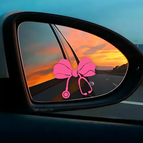 Image of Set 2Pcs Nursing Stethoscope Pink Bow Rearview Mirror Decal Funny Nurse Doctors, Medical Health Decals, Water Bottle Laptop Window Stickers, Vinyl Waterproof 2x1,8 Inches Car Decals